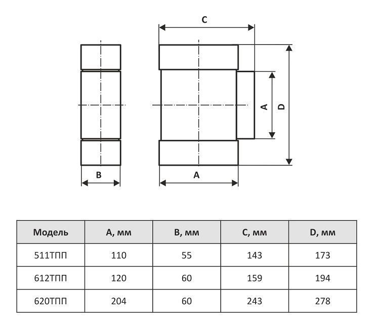 Тройник плоский 612ТПП (120х60)